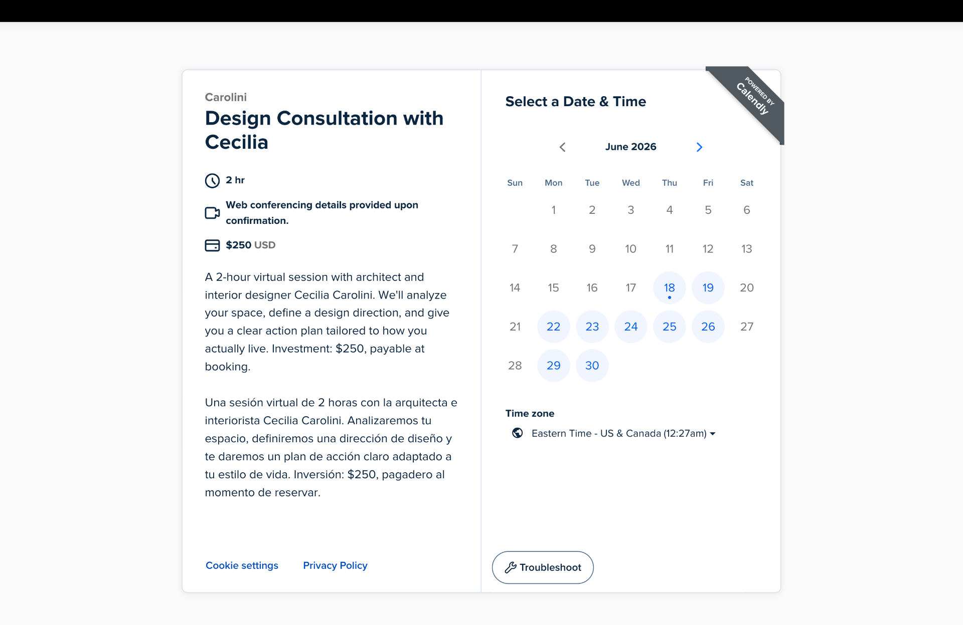 Booking System Setup project — Carolini Interior Design — Booking System built by Tino Digital Systems